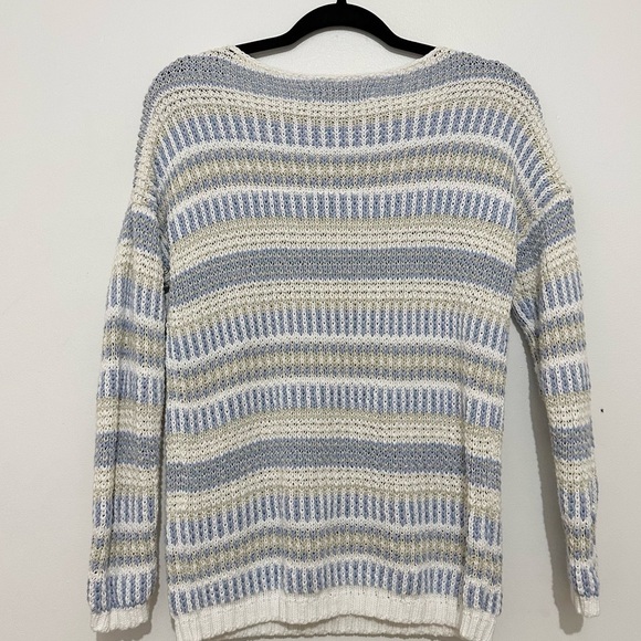 Ann Taylor LOFT Crew Neck Sweater Striped small knit coastal pastel sparkly - Picture 3 of 5